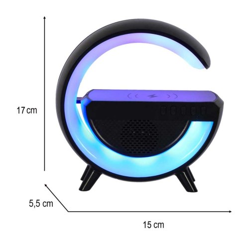Lampka LED Gamingowa RGB głośnik ładowarka indukcyjna czarna