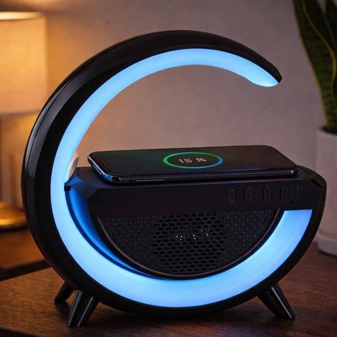 Lampka LED Gamingowa RGB głośnik ładowarka indukcyjna czarna
