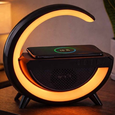 Lampka LED Gamingowa RGB głośnik ładowarka indukcyjna czarna