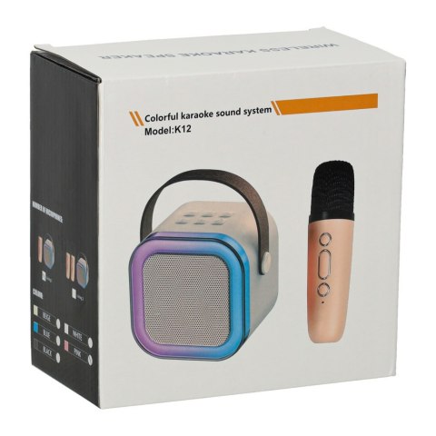 Zestaw do karaoke głośnik Bluetooth mikrofon USB LED beżowy
