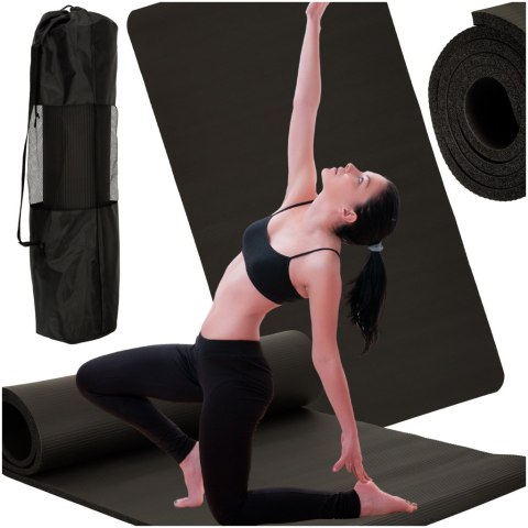 Mata do ćwiczeń jogi gimnastyczna treningowa fitness karimata gruba 1,5cm czarna + pokrowiec
